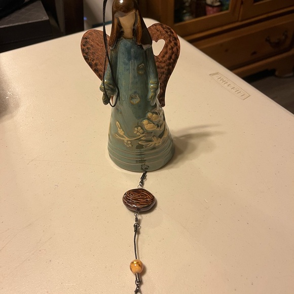 Blue angel bell garden wind chime /porcelain dress/white birds and copper wings - Picture 3 of 9